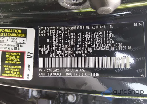 2014 Toyota Venza Limited V6 z USA, uszkodzony, nr VIN 4T3BK3BB7EU105639